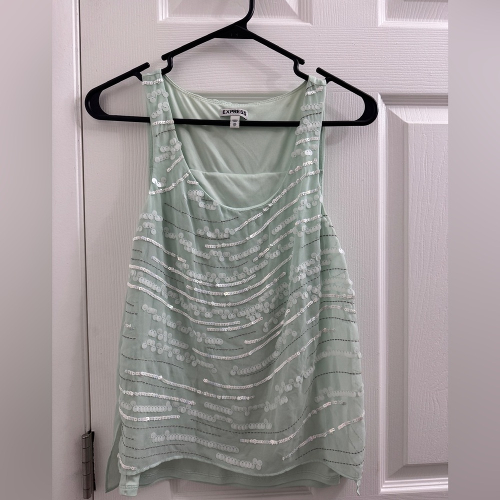 Express Light Green Sequin Tank Top